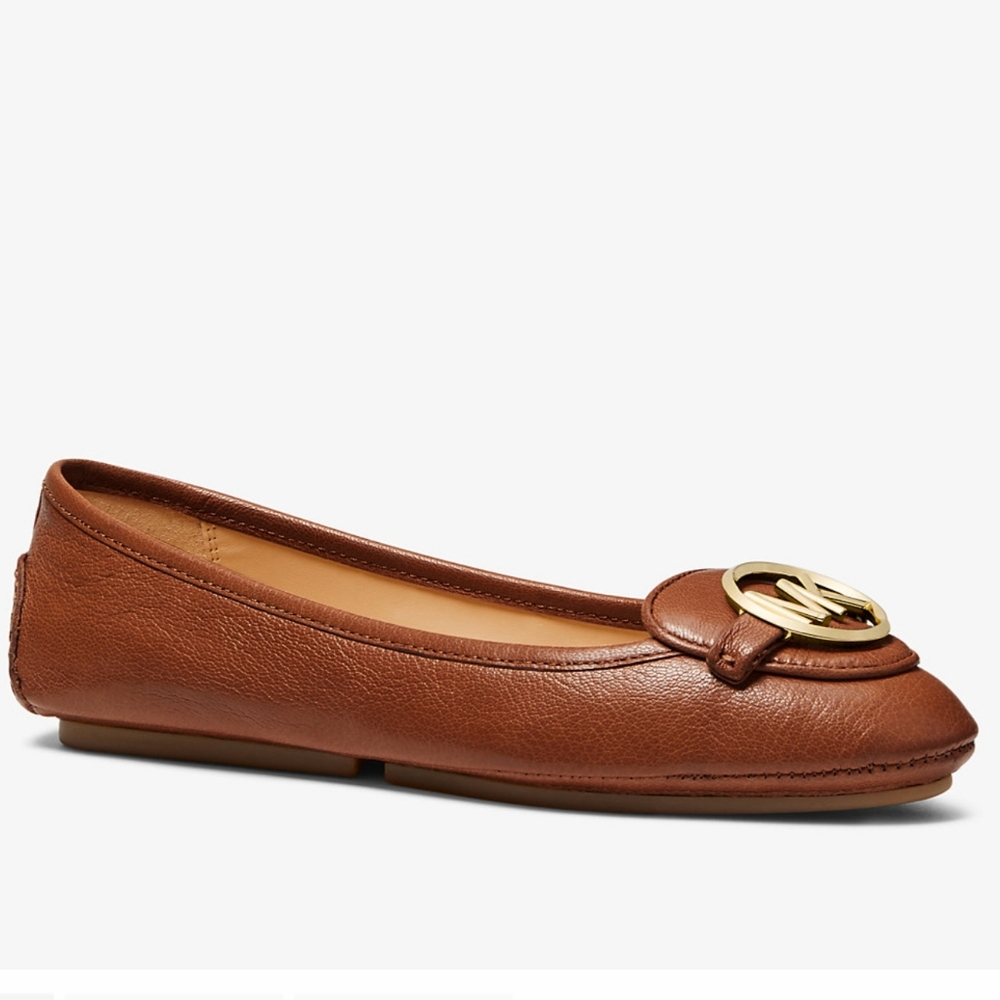 Nitb Michael Kors Lilly MK logo leather ballet flats luggage brown and g… - Picture 11 of 13